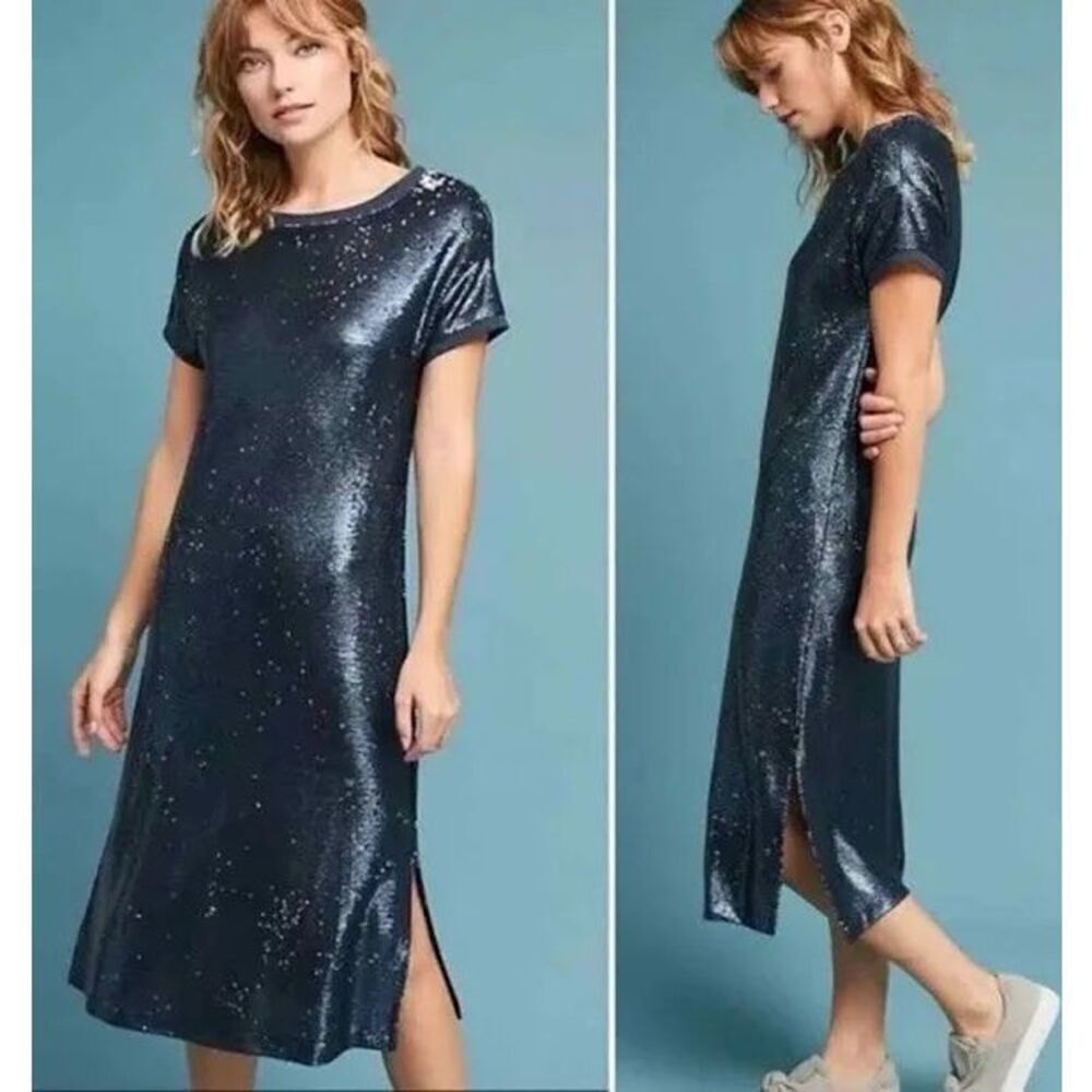 Anthropologie Moulinette Soeurs Interstellar Blue Sequin Party Dress Sz Small Pe